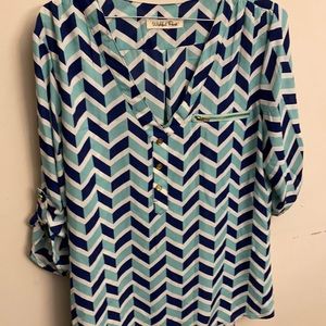 Beautiful Blouse with 3/4 sleeves. Green & Blue